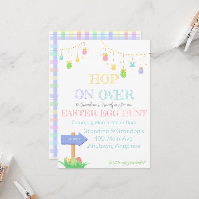 Hop On Over Easter Egg Hunt Party Invitation (Front/Back In Situ)