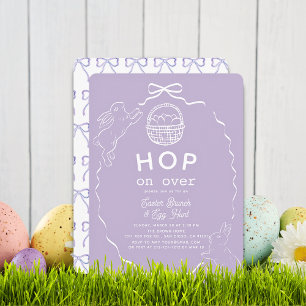 Hop on Over Lavender Bow Bunny Easter Brunch Invitation