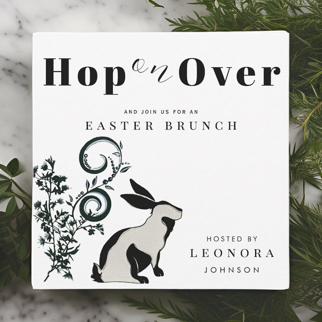 Hop On Over Modern Bunny Easter Brunch Invitation (Creator Uploaded)