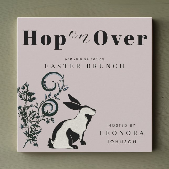 Hop On Over Modern Bunny Easter Brunch Invitation (Creator Uploaded)