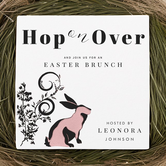 Hop On Over Modern Bunny Easter Brunch Invitation (Creator Uploaded)