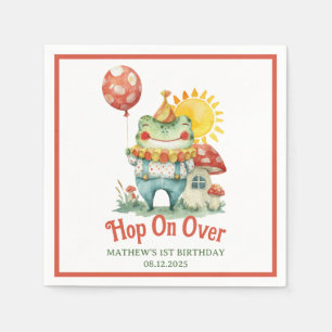 Hop On Over Quirky Clown Frog Cottagecore Birthday Napkin
