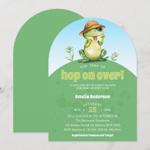 Hop On Over Watercolor Cute Frog Baby Shower Invitation