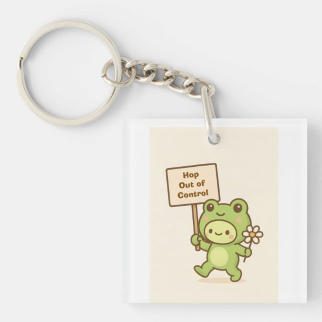 HOP Out of Control Frog Cute Whimsical Life Key Ring (Front)
