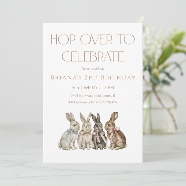 Hop Over Bunny Birthday Invitation (Standing Front)