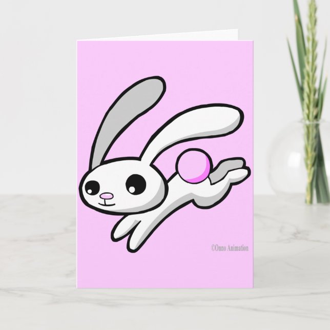Hop the rabbit with fluffy pink tail greeting card (Front)