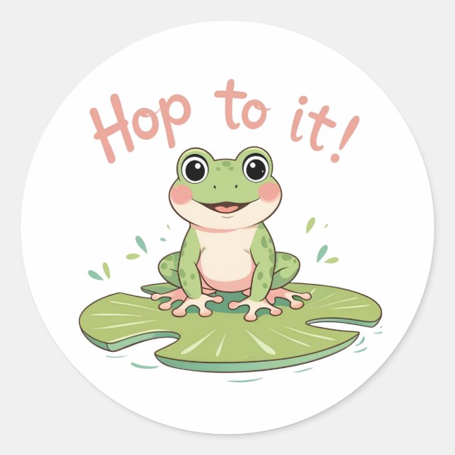 Hop to It! Cute Frog Lily Pad Sticker (Front)