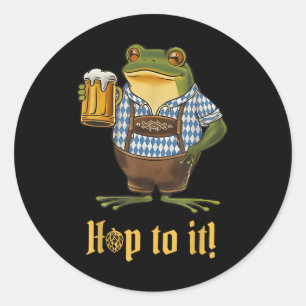 Hop To It Lederhosen Frog Holding Beer Funny Classic Round Sticker