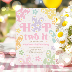 Hop Two It Bunny 2nd Birthday Pastel Daisy Floral  Invitation