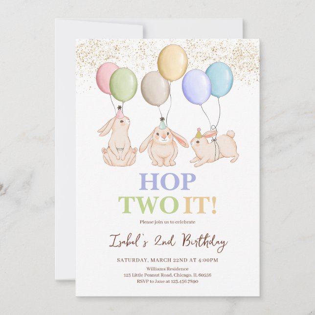 Hop Two It Easter 2nd Birthday Invitation (Front)
