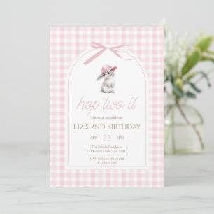 Hop Two It Pink Gingham Bunny 2nd Birthday Invitation