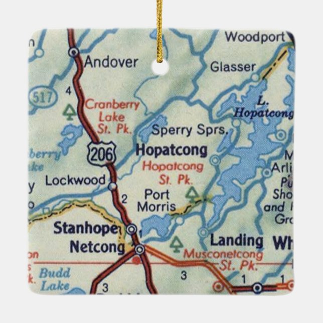 Hopatcong NJ 50's Map Ceramic Ornament (Back)