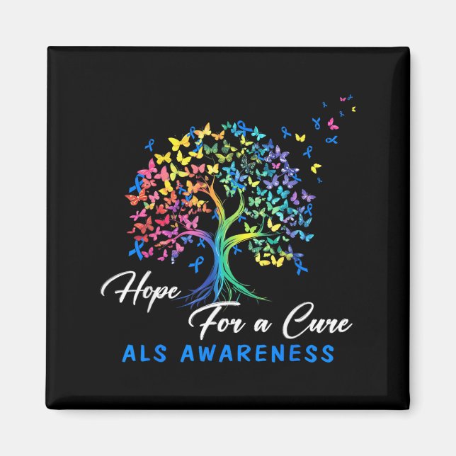 Hope A For Als Awareness Tree Blue Ribbon Suprt Magnet (Front)