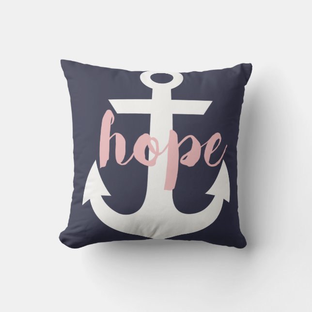 Hope Anchor Pillow - Navy (Front)