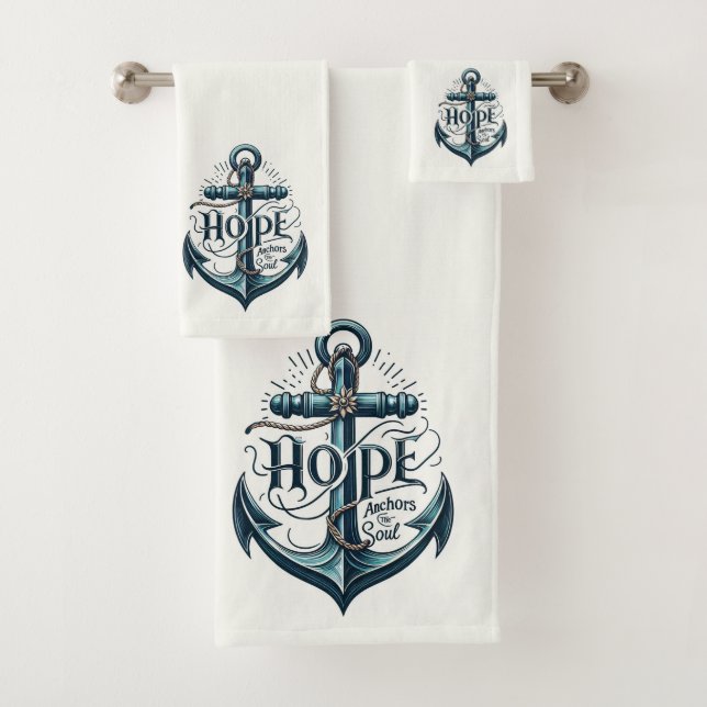 Hope Anchors the Soul Nautical  Bath Towel Set (Insitu)