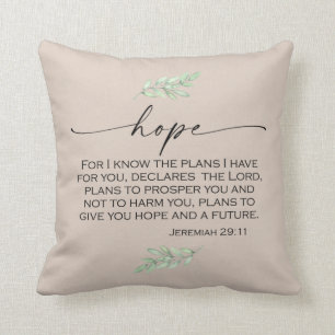 Hope Bible Verse from Jeremiah 29:11 Cushion