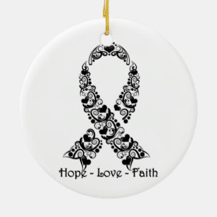 Hope Black Awareness Ribbon Ceramic Ornament