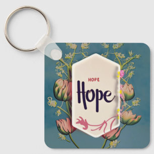 Hope Blooms - Elegant Floral Typography Key Ring