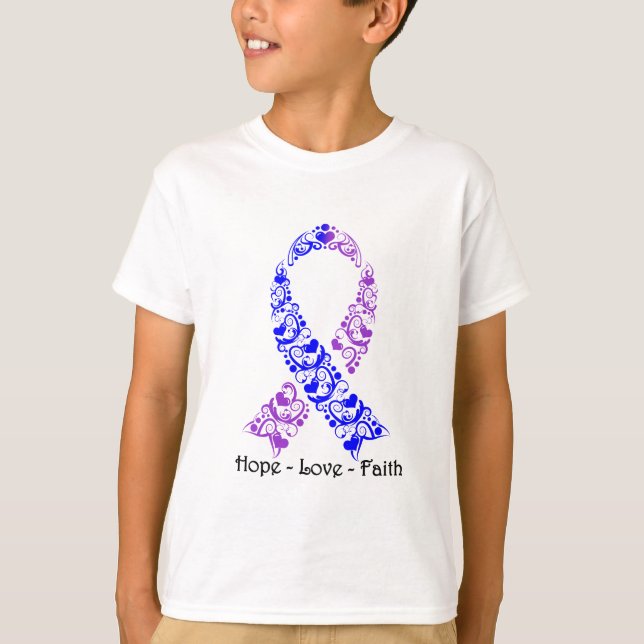 Hope Blue and Purple Awareness Ribbon T-Shirt (Front)