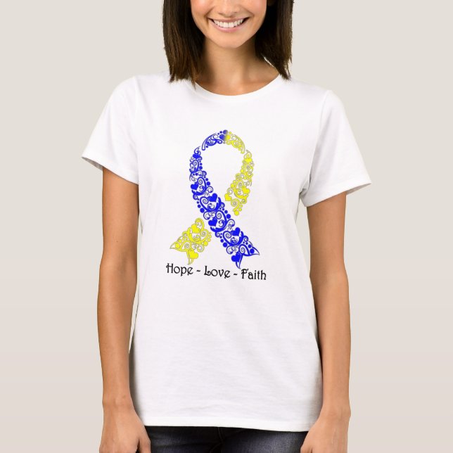 Hope Blue and Yellow Awareness Ribbon T-Shirt (Front)