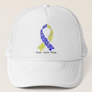 Hope Blue and Yellow Awareness Ribbon Trucker Hat