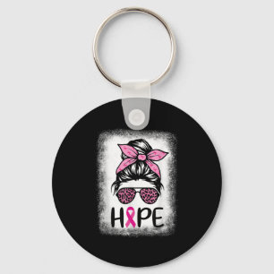 Hope Breast Cancer Women Messy Bun Bleached Leopar Key Ring