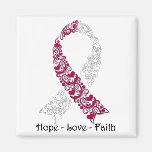 Hope Burgundy and White Awareness Ribbon Magnet