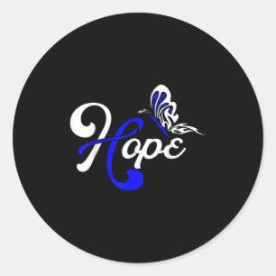 Hope Butterfly Blue Ribbon Colon Cancer Support Su Classic Round Sticker