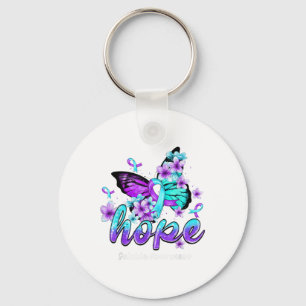 Hope Butterfly Purple & Teal Ribbon Suicide Aw Key Ring