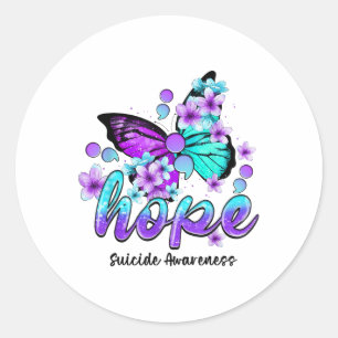 Hope Butterfly Semicolon Suicide Awareness Gifts Classic Round Sticker