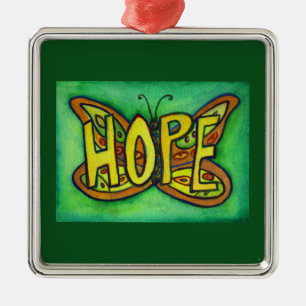 Hope Butterfly Word Art Gift Holiday Ornaments