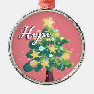 Hope Caption Carton Christmas Tree Pink   Metal Ornament