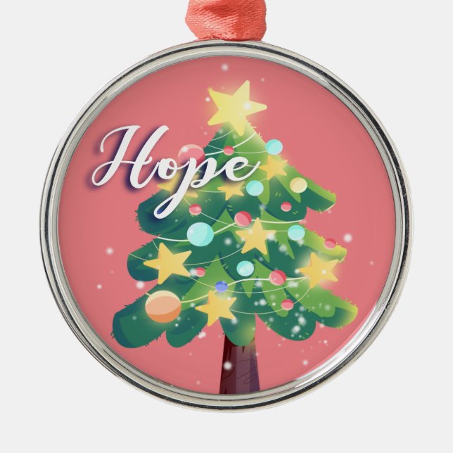 Hope Caption Carton Christmas Tree Pink   Metal Ornament (Front)