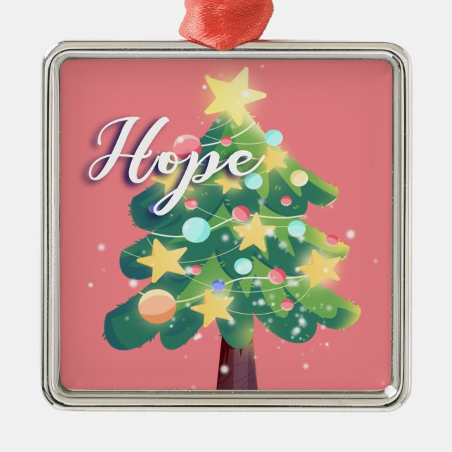 Hope Caption Quote Carton Christmas Tree Pink  Metal Ornament (Front)