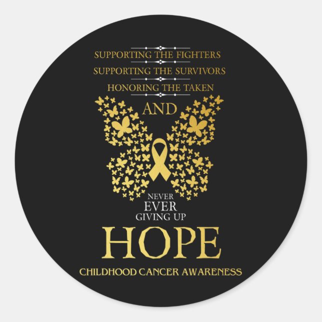 Hope Childhood Cancer Awareness Gold Ribbon  Classic Round Sticker (Front)
