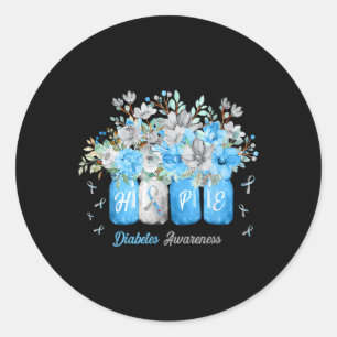 Hope Diabetes Awareness Blue Flowers Type 1 Diabet Classic Round Sticker