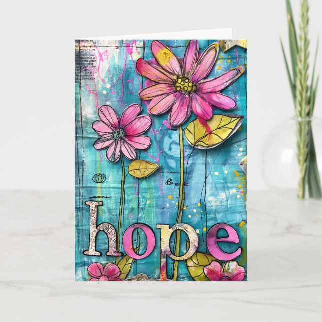*~**~ HOPE Doodle Art Colourful Whimsical Flower Thank You Card (Front)