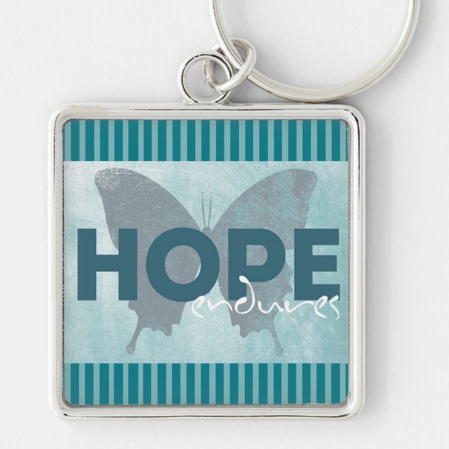 "Hope Endures" Beautiful Blue Butterfly Key Chain (Front)