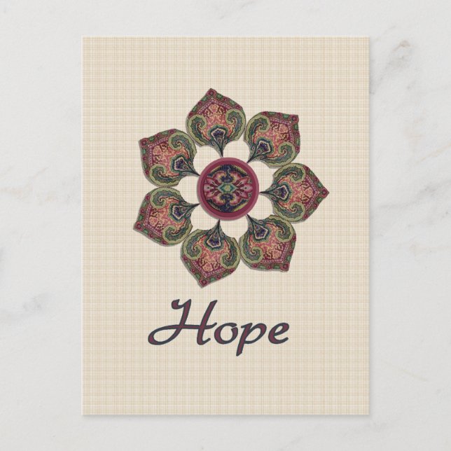 HOPE Fabric Collage Flower Red and Blue Postcard (Front)