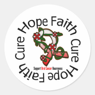 Hope Faith Cure Oral Cancer Flower Ribbon Classic Round Sticker