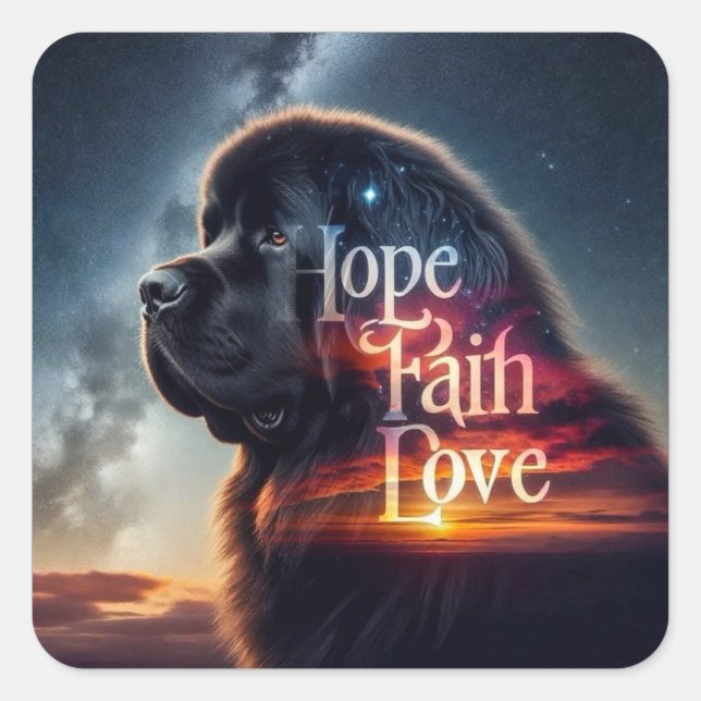 Hope Faith Love Newf Square Sticker (Front)