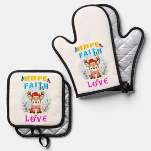 Hope Faith Love Oven Mitt & Pot Holder Set