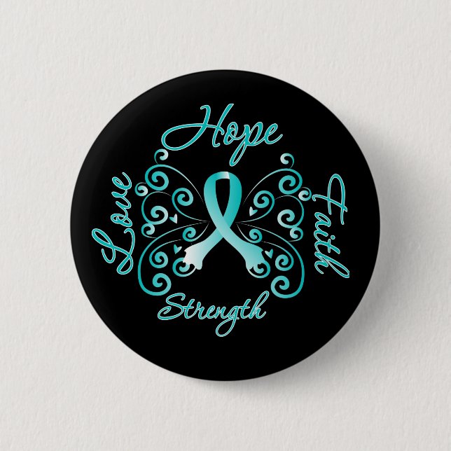 Hope Faith Love Strength Cervical Cancer 6 Cm Round Badge (Front)