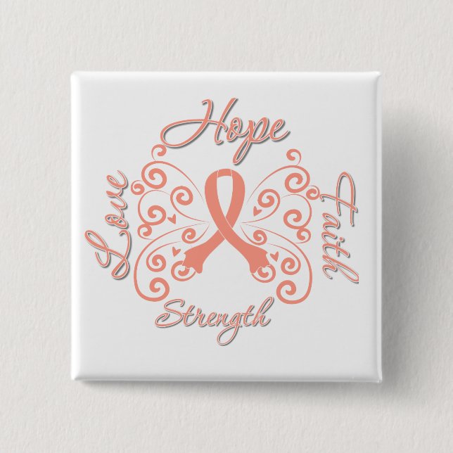 Hope Faith Love Strength Endometrial Cancer 15 Cm Square Badge (Front)