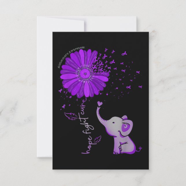 Hope Fight Cute Elephant Alzheimer's Purple Ribbon Card (Front)