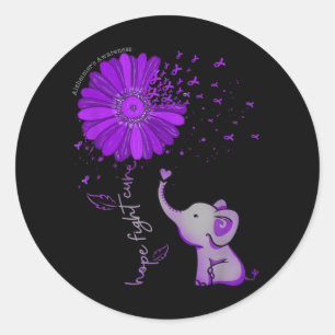 Hope Fight Cute Elephant Alzheimer's Purple Ribbon Classic Round Sticker