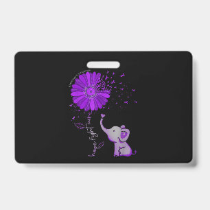 Hope Fight Cute Elephant Alzheimer's Purple Ribbon ID Badge