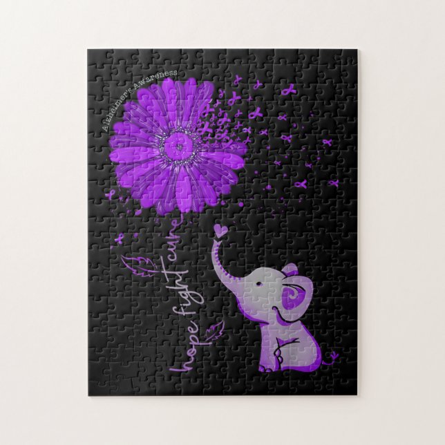 Hope Fight Cute Elephant Alzheimer's Purple Ribbon Jigsaw Puzzle (Vertical)