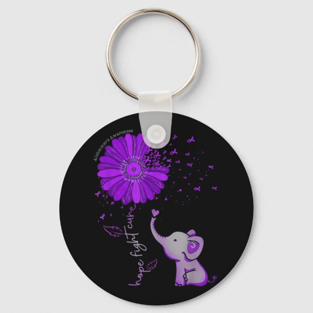 Hope Fight Cute Elephant Alzheimer's Purple Ribbon Key Ring (Front)