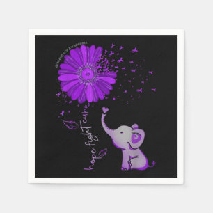 Hope Fight Cute Elephant Alzheimer's Purple Ribbon Napkin
